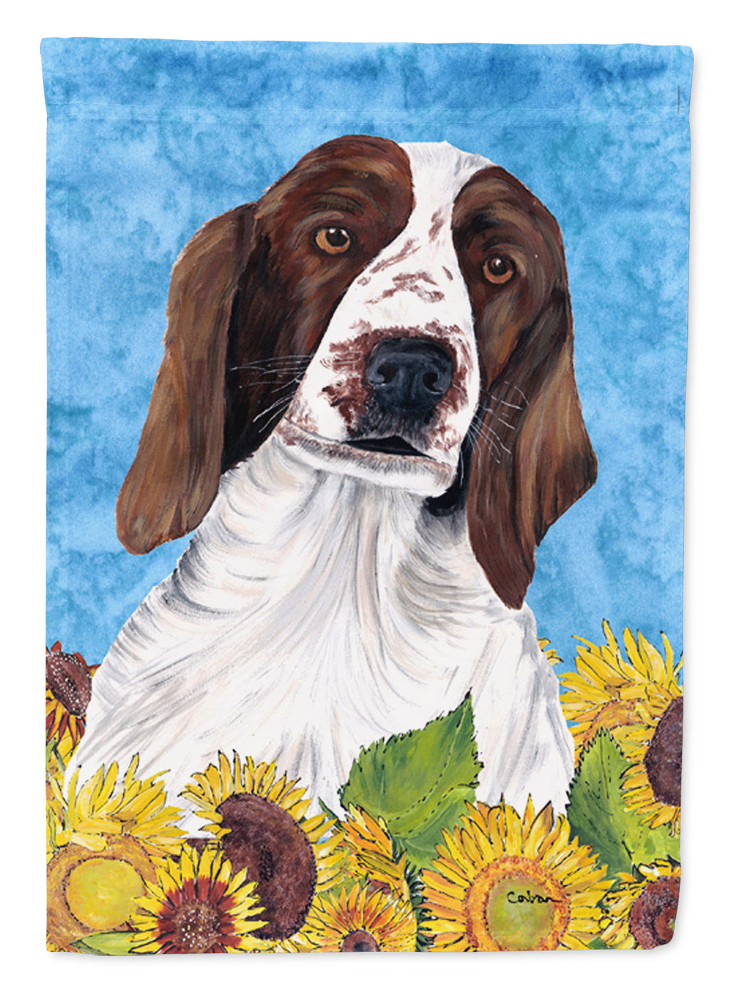 Welsh Springer Spaniel in Summer Flowers House Flag 28x40 Porch Sleeve Pole Decorative Outside Yard Banner Artwork Wall Hanging, Polyester