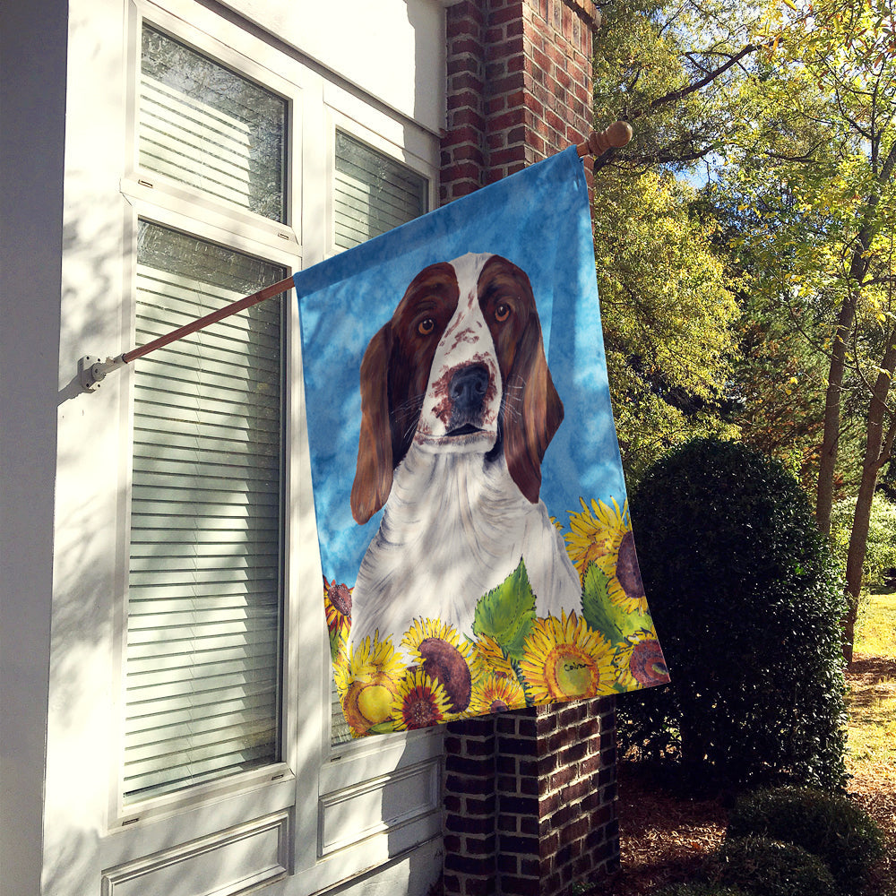 Welsh Springer Spaniel in Summer Flowers House Flag 28x40 Porch Sleeve Pole Decorative Outside Yard Banner Artwork Wall Hanging, Polyester