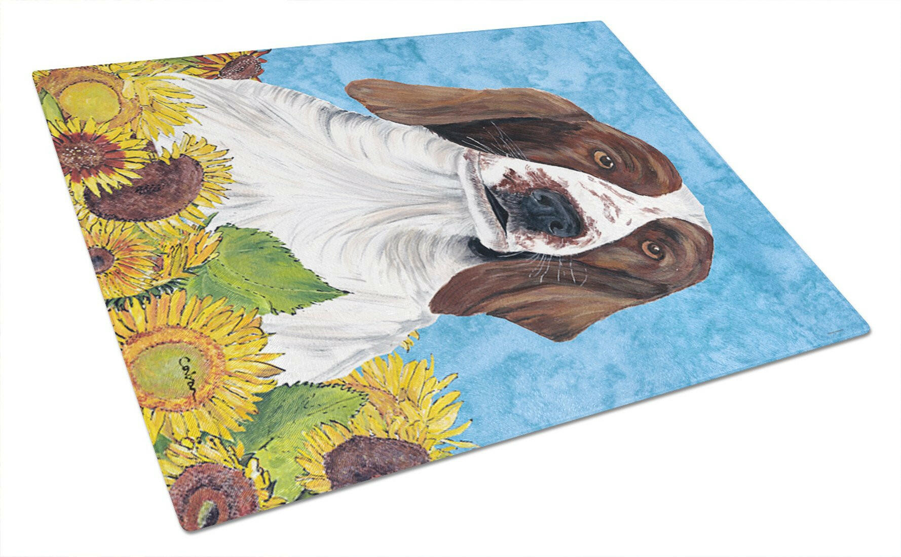 Welsh Springer Spaniel in Summer Flowers Cutting Board Tempered Glass Kitchen Cutting Surface, Heat Resistant Chopping, Non-Slip Feet, Food Prep & Serving