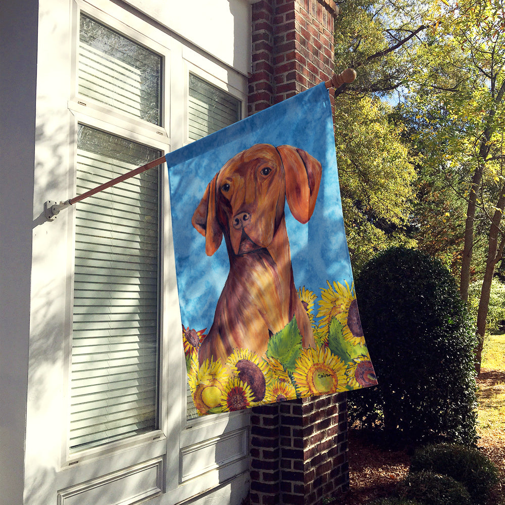 Vizsla in Summer Flowers House Flag 28x40 Porch Sleeve Pole Decorative Outside Yard Banner Artwork Wall Hanging, Polyester