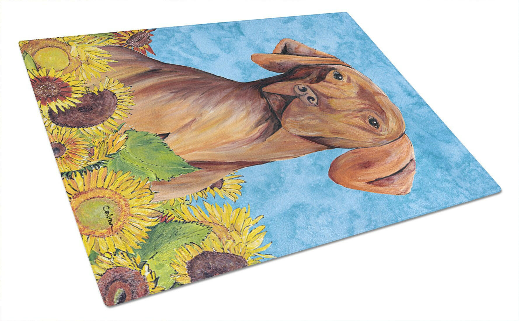 Vizsla in Summer Flowers Cutting Board Tempered Glass Kitchen Cutting Surface, Heat Resistant Chopping, Non-Slip Feet, Food Prep & Serving