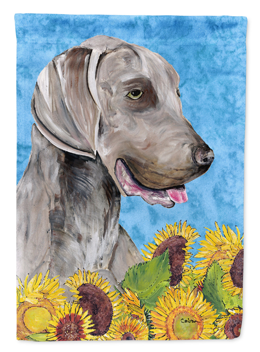 Weimaraner in Summer Flowers House Flag 28x40 Porch Sleeve Pole Decorative Outside Yard Banner Artwork Wall Hanging, Polyester