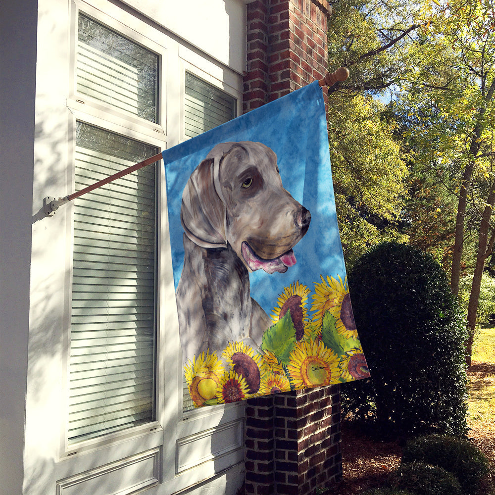 Weimaraner in Summer Flowers House Flag 28x40 Porch Sleeve Pole Decorative Outside Yard Banner Artwork Wall Hanging, Polyester