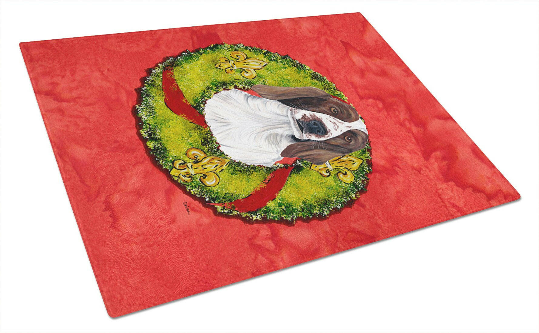 Welsh Springer Spaniel Christmas Wreath Cutting Board Tempered Glass Kitchen Cutting Surface, Heat Resistant Chopping, Non-Slip Feet, Food Prep & Serving