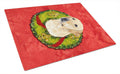 Labrador Christmas Wreath Cutting Board Tempered Glass Kitchen Cutting Surface, Heat Resistant Chopping, Non-Slip Feet, Food Prep & Serving