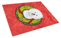Bichon Frise Christmas Wreath Cutting Board Tempered Glass Kitchen Cutting Surface, Heat Resistant Chopping, Non-Slip Feet, Food Prep & Serving