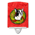 Boston Terrier Christmas Wreath Ceramic Night Light Compact, UL-Certified, Ideal for Bedroom, Bathroom, Nursery, Hallway, Kitchen, 6x4x3, Multicolor
