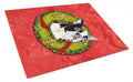 Boston Terrier Christmas Wreath Cutting Board Tempered Glass Kitchen Cutting Surface, Heat Resistant Chopping, Non-Slip Feet, Food Prep & Serving