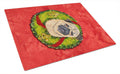 Pug Christmas Wreath Cutting Board Tempered Glass Kitchen Cutting Surface, Heat Resistant Chopping, Non-Slip Feet, Food Prep & Serving
