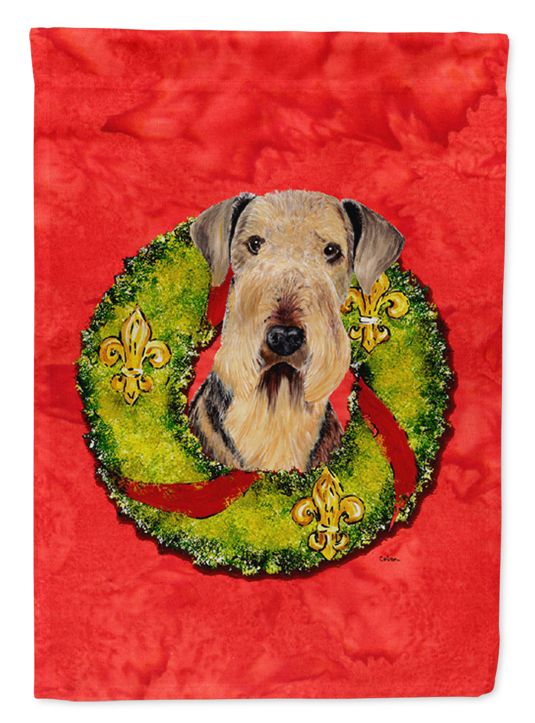 Airedale Christmas Wreath Garden Flag Mailbox Decorative Yard Banner Outside Patio Artwork for Flower Beds, Garden Size, Multicolor