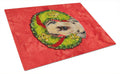 Airedale Christmas Wreath Cutting Board Tempered Glass Kitchen Cutting Surface, Heat Resistant Chopping, Non-Slip Feet, Food Prep & Serving