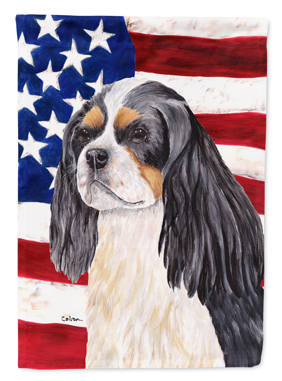 USA American Flag with Cavalier Spaniel House Flag 28x40 Porch Sleeve Pole Decorative Outside Yard Banner Artwork Wall Hanging, Polyester