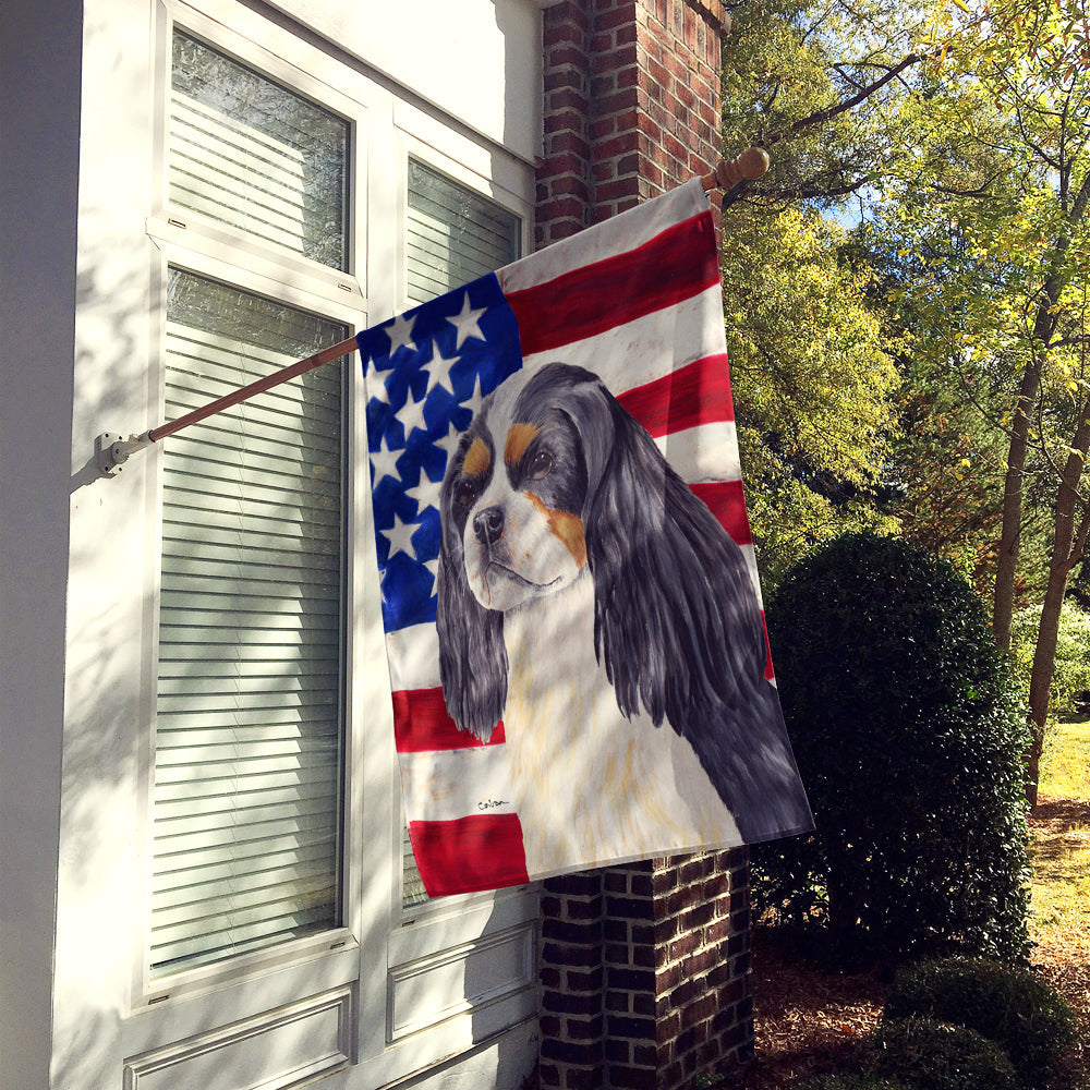 USA American Flag with Cavalier Spaniel House Flag 28x40 Porch Sleeve Pole Decorative Outside Yard Banner Artwork Wall Hanging, Polyester