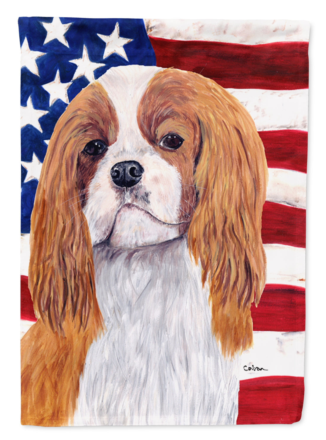 USA American Flag with Cavalier Spaniel House Flag 28x40 Porch Sleeve Pole Decorative Outside Yard Banner Artwork Wall Hanging, Polyester