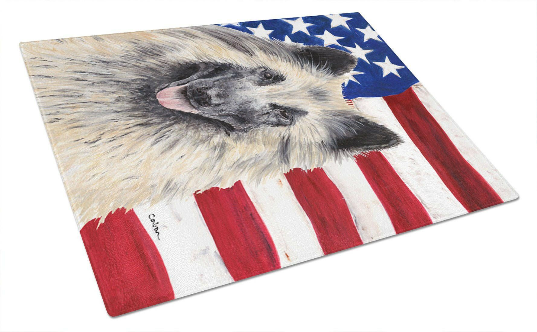 USA American Flag with Belgian Tervuren Cutting Board Tempered Glass Kitchen Cutting Surface, Heat Resistant Chopping, Non-Slip Feet, Food Prep & Serving