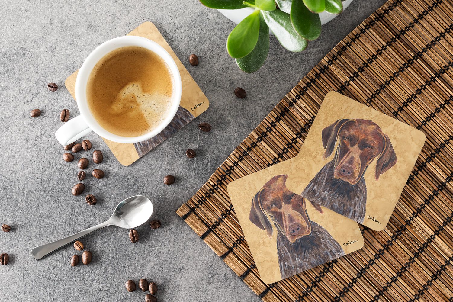 German Shorthaired Pointer Wipe your Paws Foam Coasters Set of 4 Cup Coasters for Indoor Outdoor, Tabletop Protection, Anti Slip, Mouse pad Material
