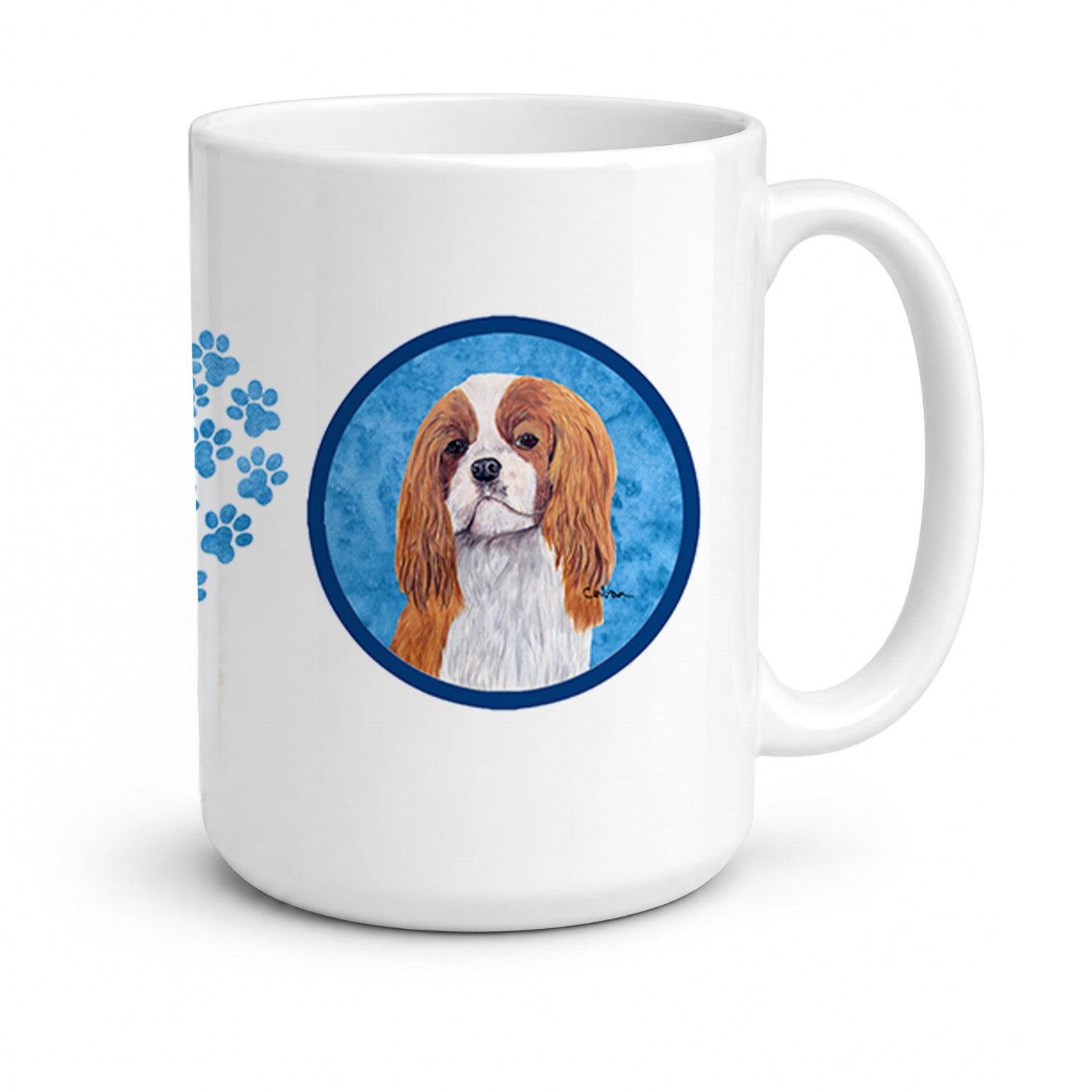Blue Cavalier Spaniel Ceramic Coffee Mug 15 oz Decorative Large C Handle Mug Cup for Tea, Cocoa Hot Chocolate
