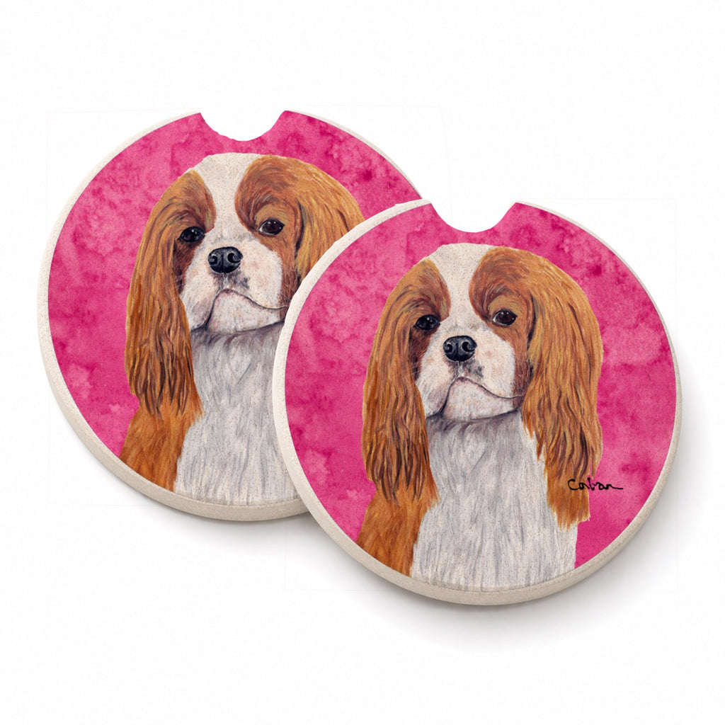 Pink Cavalier Spaniel Set of 2 Cup Holder Car Coasters Absorbent Round Sandstone Coasters Gifts for Men or Women, 2.5, Multicolor