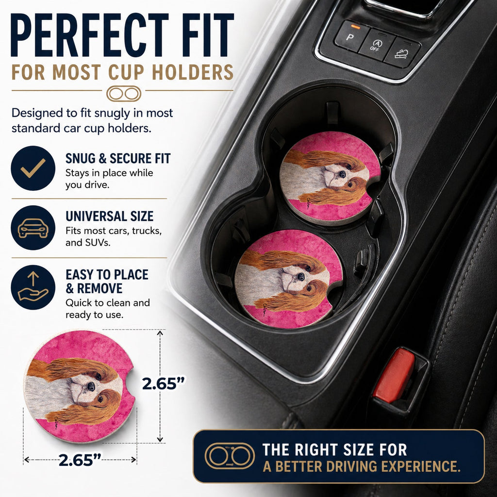 Pink Cavalier Spaniel Set of 2 Cup Holder Car Coasters Absorbent Round Sandstone Coasters Gifts for Men or Women, 2.5, Multicolor
