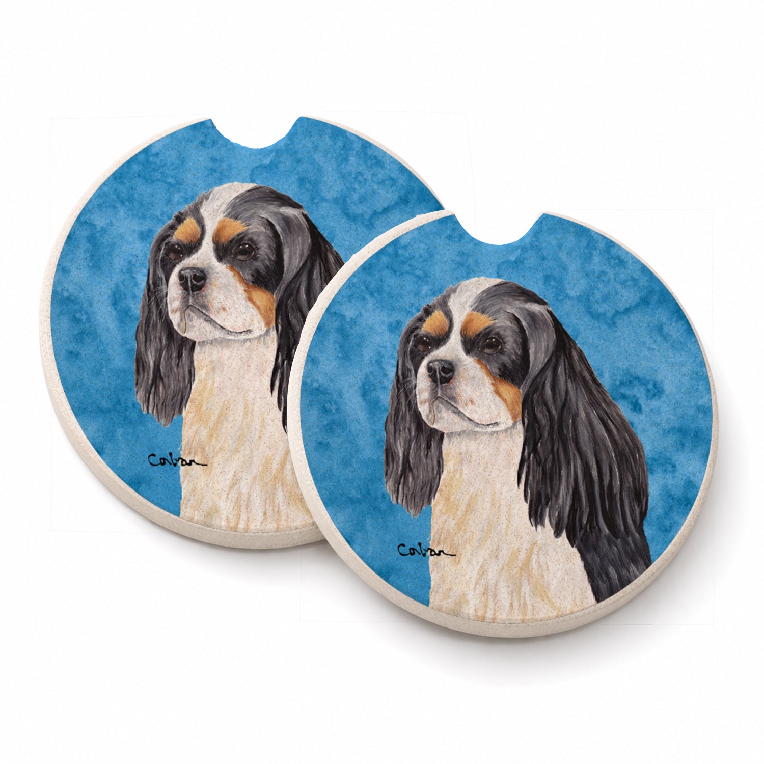 Blue Cavalier Spaniel Set of 2 Cup Holder Car Coasters Absorbent Round Sandstone Coasters Gifts for Men or Women, 2.5, Multicolor