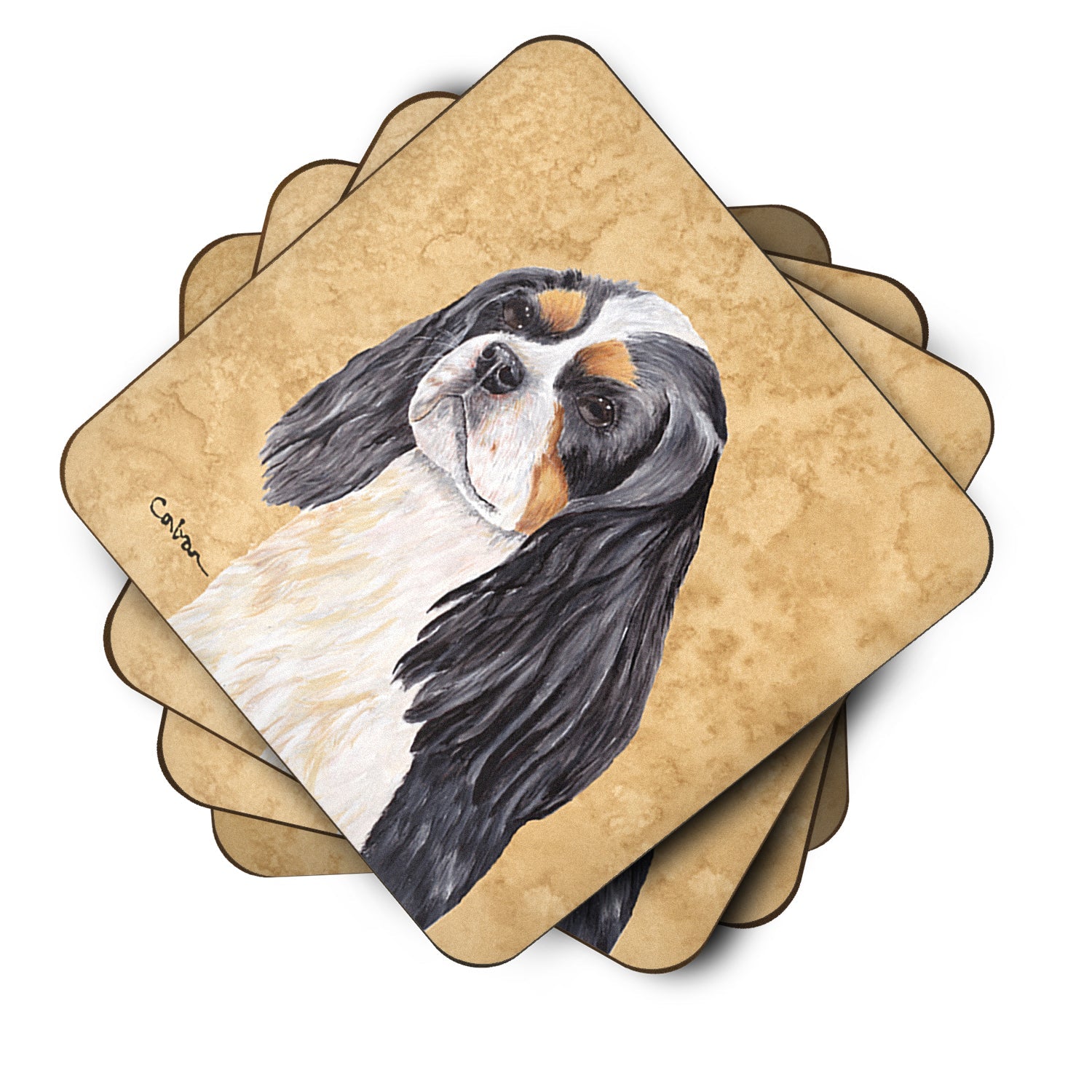 Cavalier Spaniel Wipe your Paws Foam Coasters Set of 4 Cup Coasters for Indoor Outdoor, Tabletop Protection, Anti Slip, Mouse pad Material