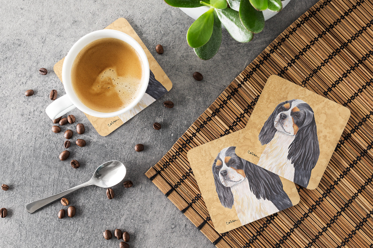 Cavalier Spaniel Wipe your Paws Foam Coasters Set of 4 Cup Coasters for Indoor Outdoor, Tabletop Protection, Anti Slip, Mouse pad Material