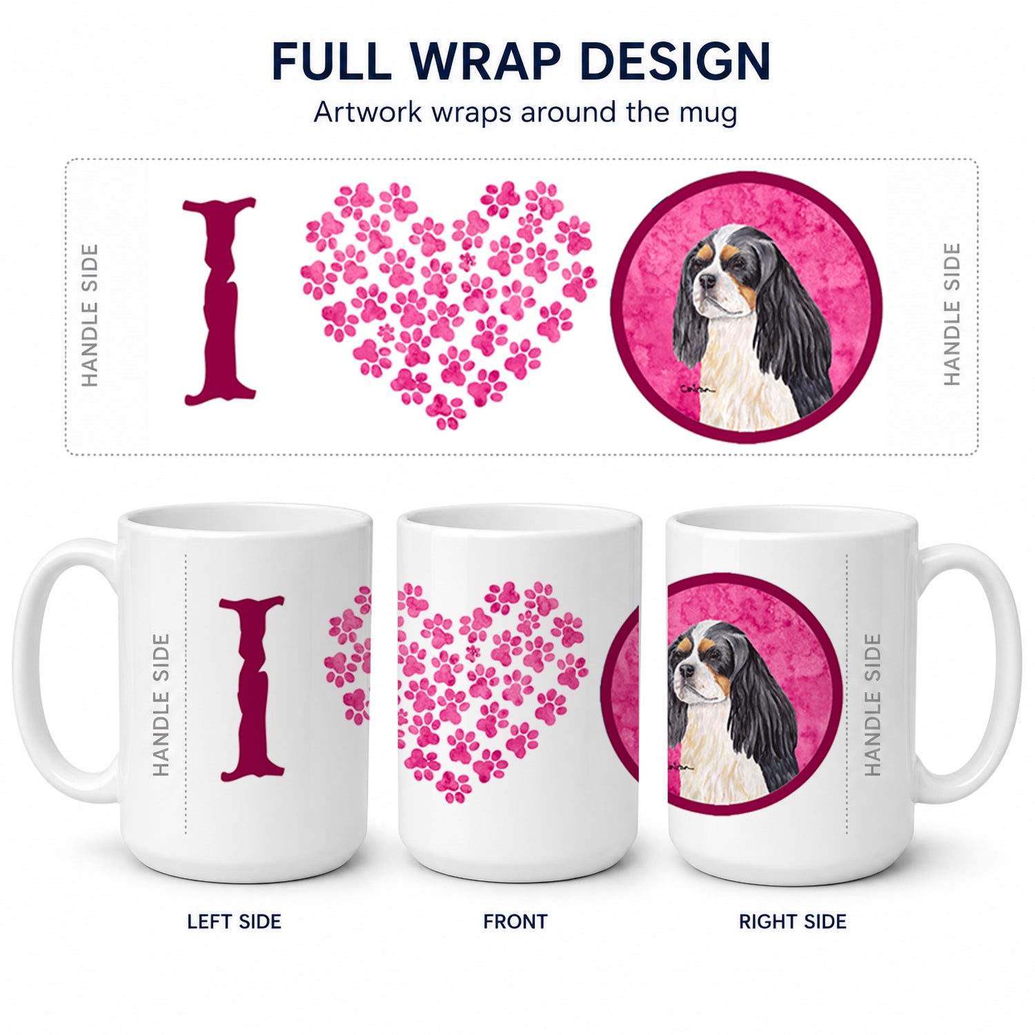 Pink Cavalier Spaniel Ceramic Coffee Mug 15 oz Decorative Large C Handle Mug Cup for Tea, Cocoa Hot Chocolate