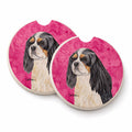 Pink Cavalier Spaniel Set of 2 Cup Holder Car Coasters Absorbent Round Sandstone Coasters Gifts for Men or Women, 2.5, Multicolor