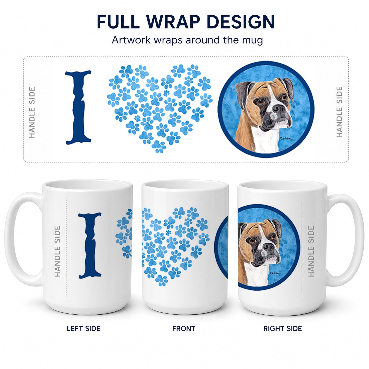 Blue Boxer Ceramic Coffee Mug 15 oz Decorative Large C Handle Mug Cup for Tea, Cocoa Hot Chocolate