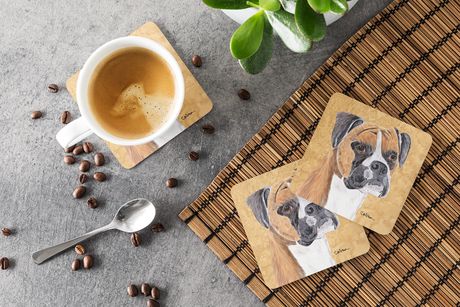 Boxer Wipe your Paws Foam Coasters Set of 4 Cup Coasters for Indoor Outdoor, Tabletop Protection, Anti Slip, Mouse pad Material