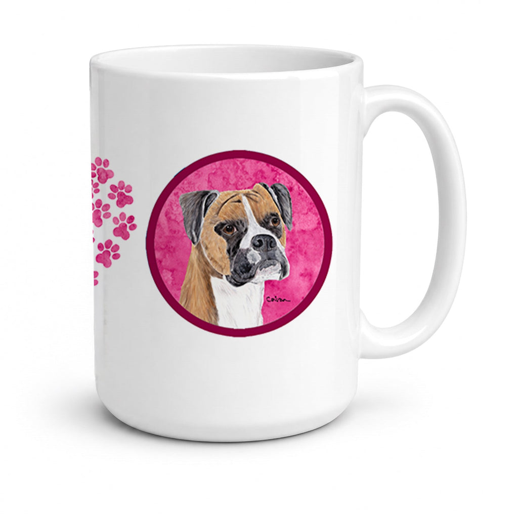 Pink Boxer Ceramic Coffee Mug 15 oz Decorative Large C Handle Mug Cup for Tea, Cocoa Hot Chocolate
