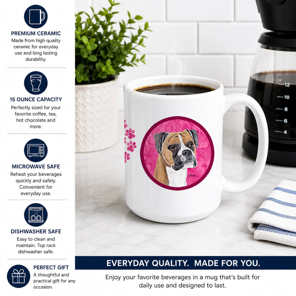 Pink Boxer Ceramic Coffee Mug 15 oz Decorative Large C Handle Mug Cup for Tea, Cocoa Hot Chocolate