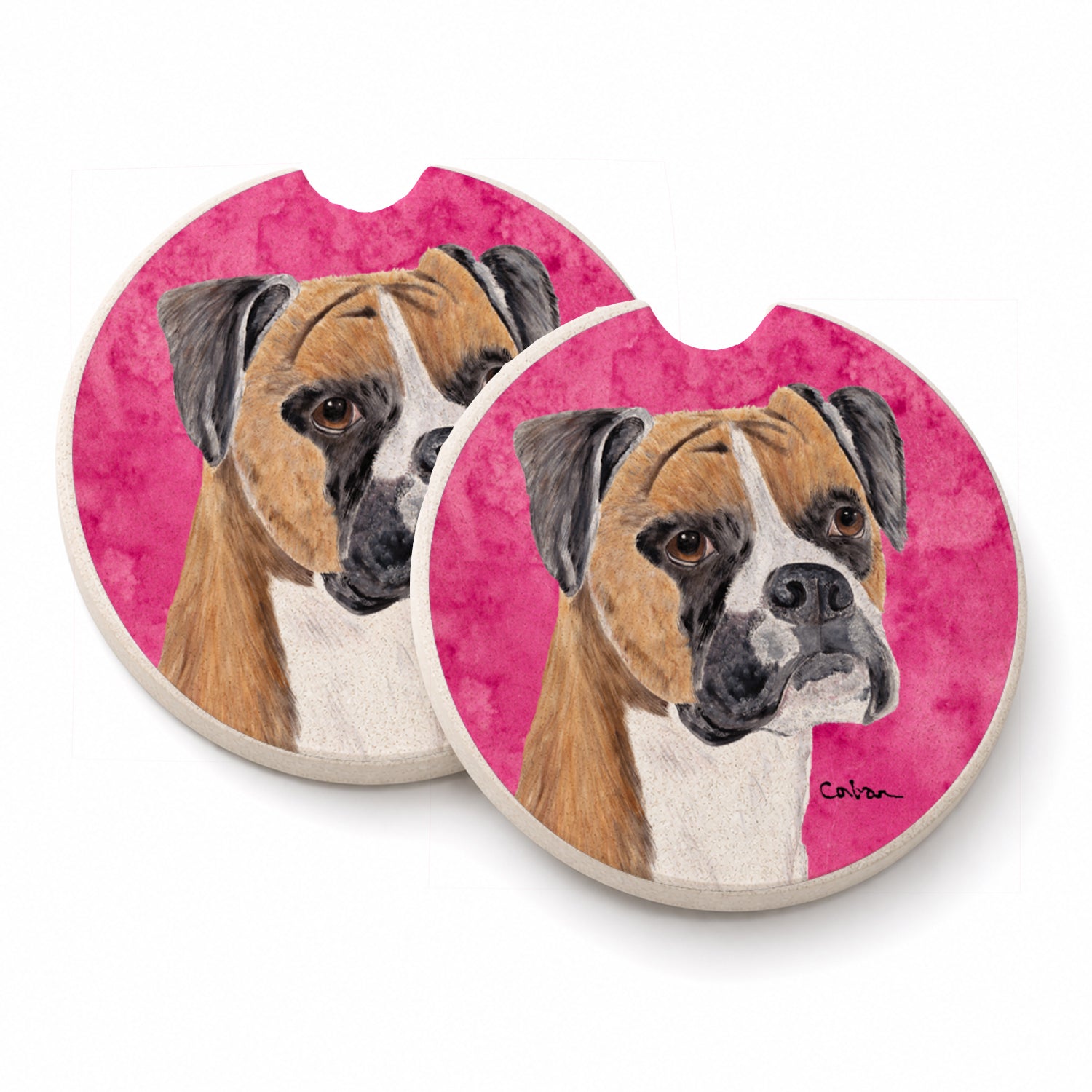 Pink Boxer Set of 2 Cup Holder Car Coasters Absorbent Round Sandstone Coasters Gifts for Men or Women, 2.5, Multicolor