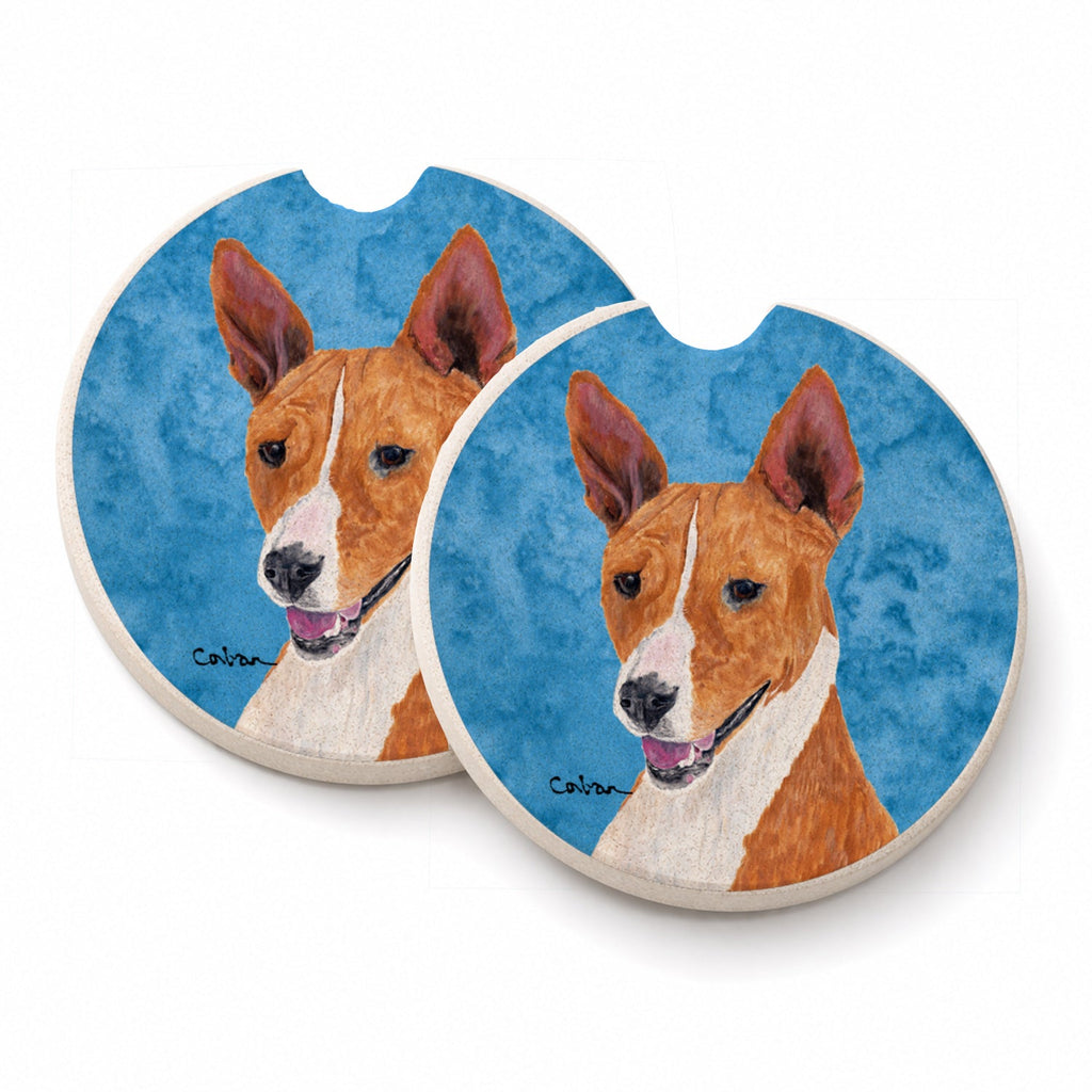 Blue Basenji Set of 2 Cup Holder Car Coasters Absorbent Round Sandstone Coasters Gifts for Men or Women, 2.5, Multicolor