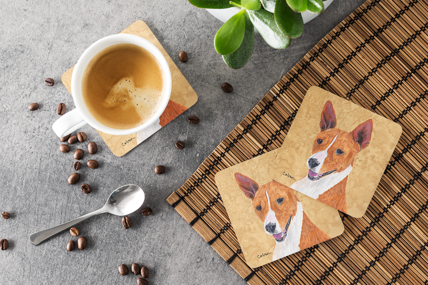 Basenji Wipe your Paws Foam Coasters Set of 4 Cup Coasters for Indoor Outdoor, Tabletop Protection, Anti Slip, Mouse pad Material