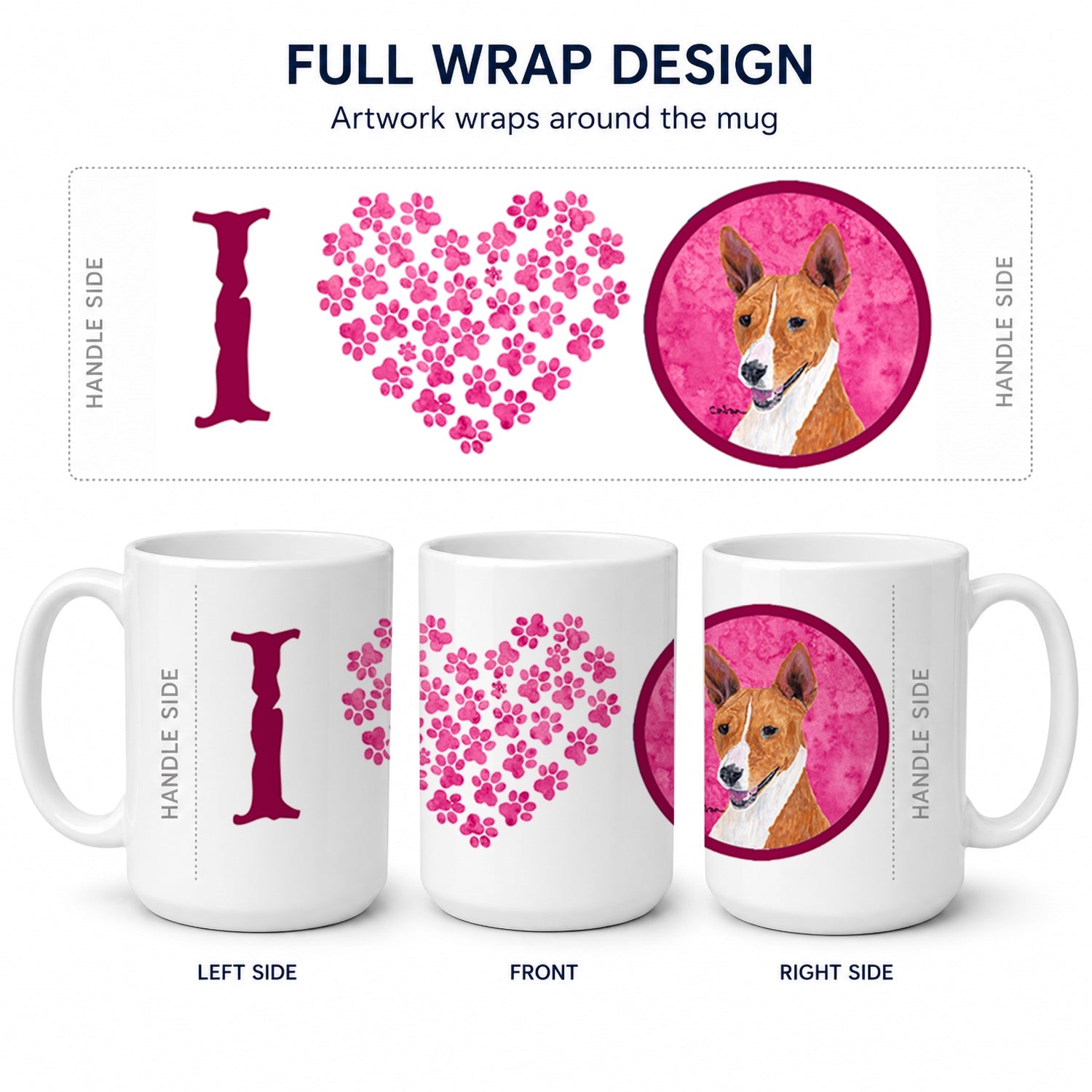 Pink Basenji Ceramic Coffee Mug 15 oz Decorative Large C Handle Mug Cup for Tea, Cocoa Hot Chocolate