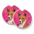 Pink Basenji Set of 2 Cup Holder Car Coasters Absorbent Round Sandstone Coasters Gifts for Men or Women, 2.5, Multicolor