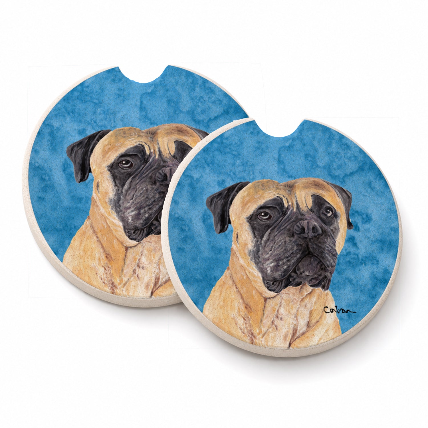 Blue Mastiff Set of 2 Cup Holder Car Coasters Absorbent Round Sandstone Coasters Gifts for Men or Women, 2.5, Multicolor