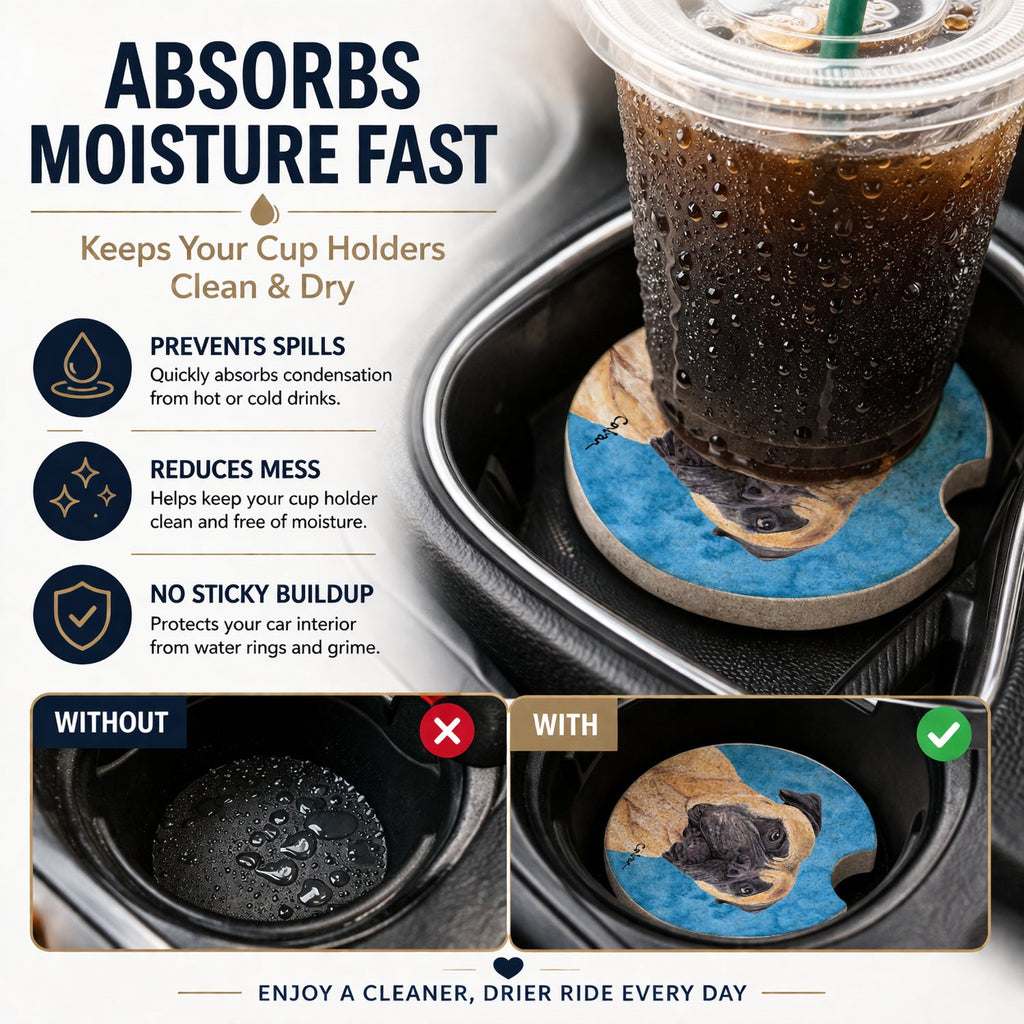 Blue Mastiff Set of 2 Cup Holder Car Coasters Absorbent Round Sandstone Coasters Gifts for Men or Women, 2.5, Multicolor