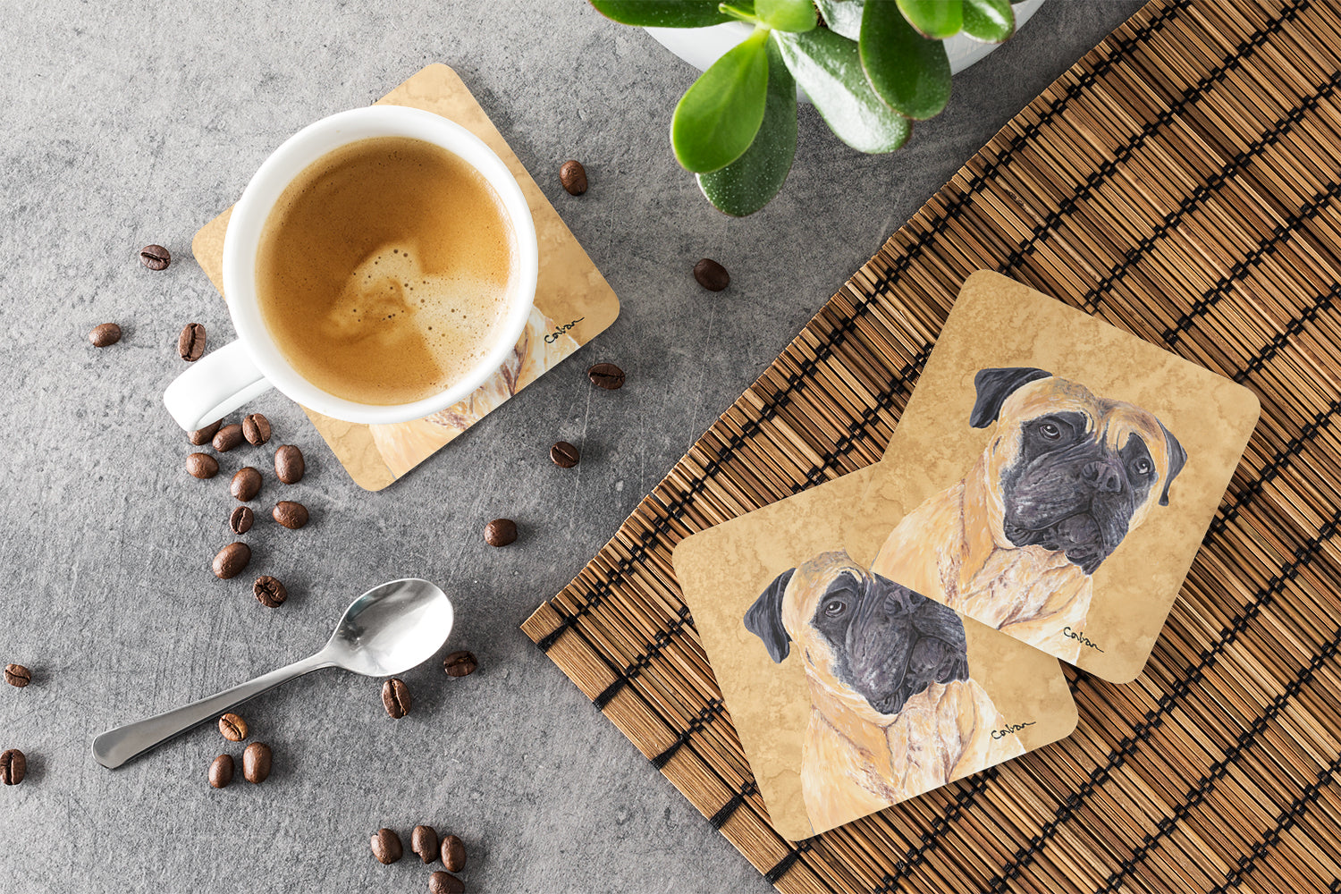 Mastiff Wipe your Paws Foam Coasters Set of 4 Cup Coasters for Indoor Outdoor, Tabletop Protection, Anti Slip, Mouse pad Material