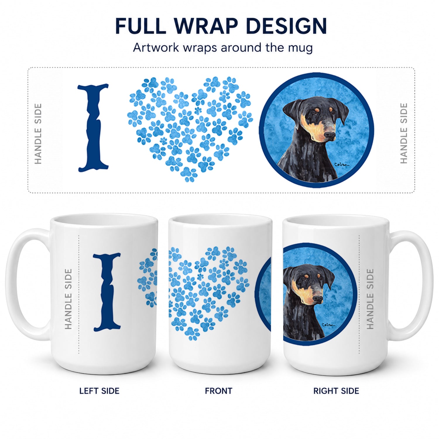 Blue Doberman Ceramic Coffee Mug 15 oz Decorative Large C Handle Mug Cup for Tea, Cocoa Hot Chocolate