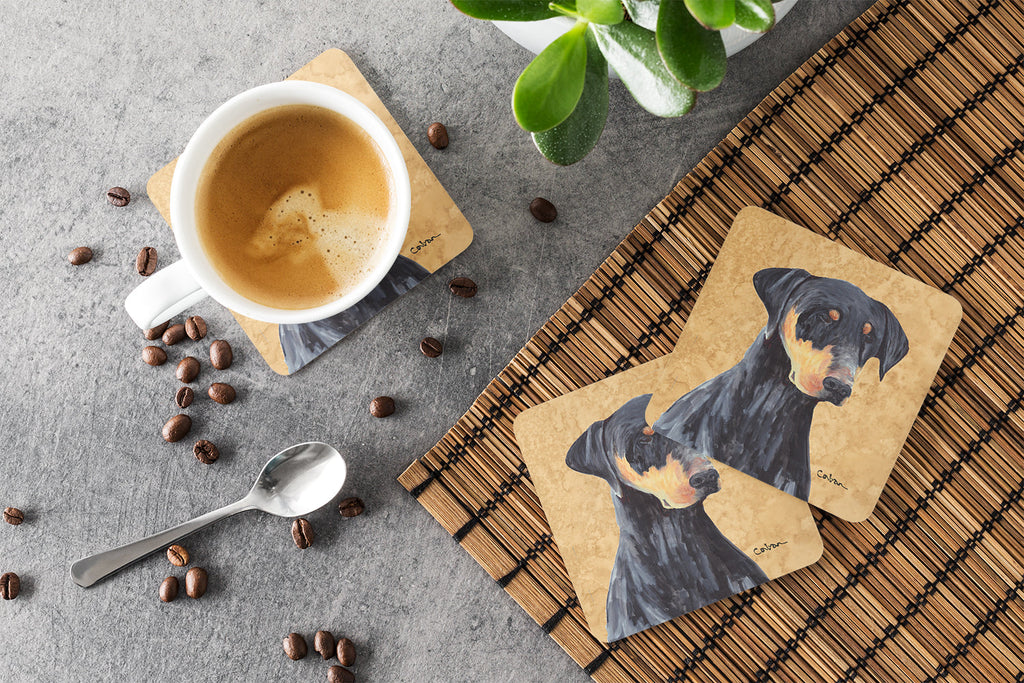 Doberman Wipe your Paws Foam Coasters Set of 4 Cup Coasters for Indoor Outdoor, Tabletop Protection, Anti Slip, Mouse pad Material
