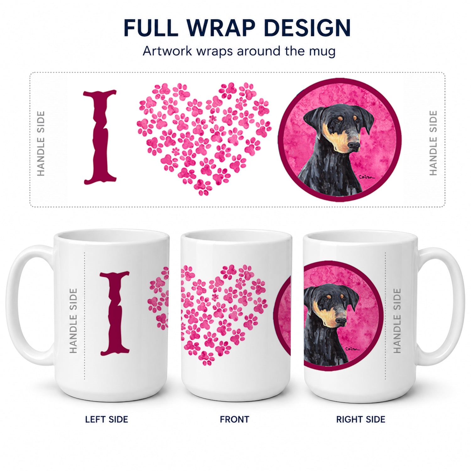 Pink Doberman Ceramic Coffee Mug 15 oz Decorative Large C Handle Mug Cup for Tea, Cocoa Hot Chocolate