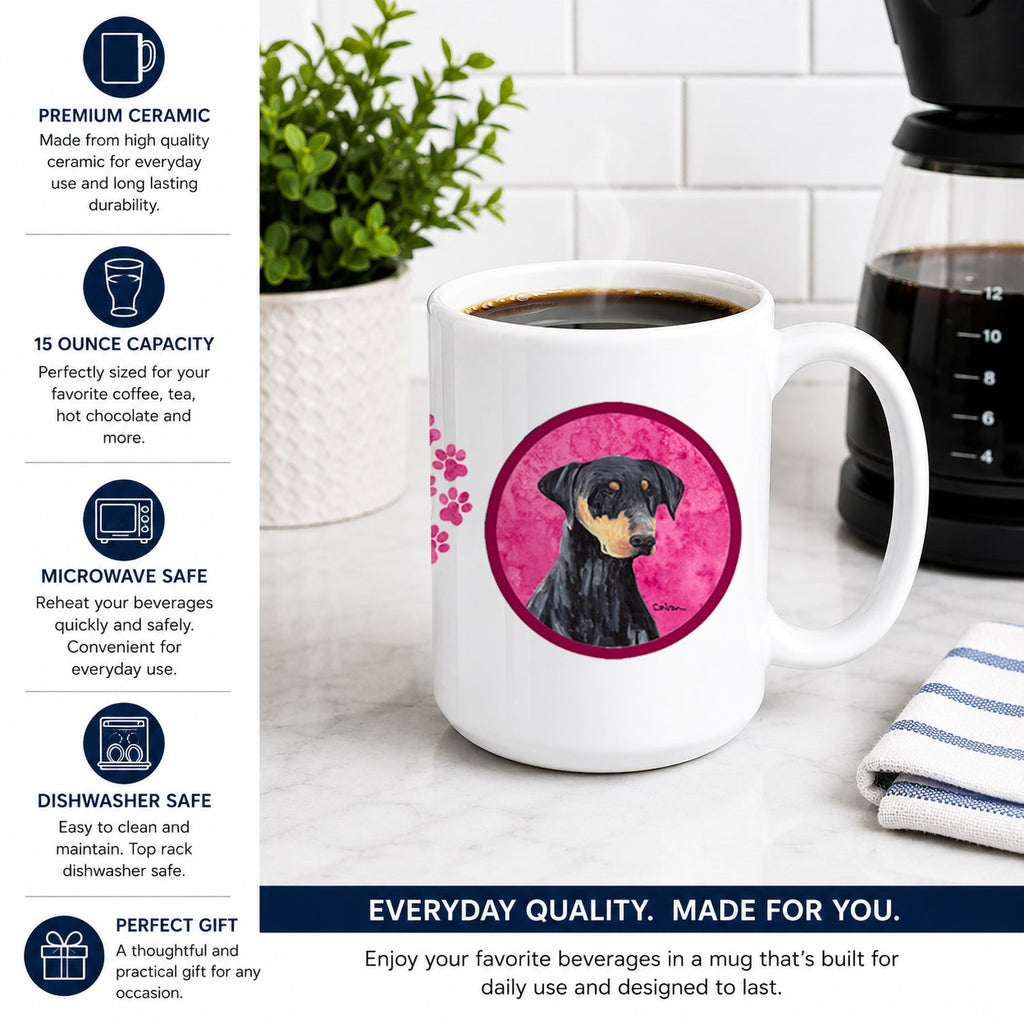 Pink Doberman Ceramic Coffee Mug 15 oz Decorative Large C Handle Mug Cup for Tea, Cocoa Hot Chocolate