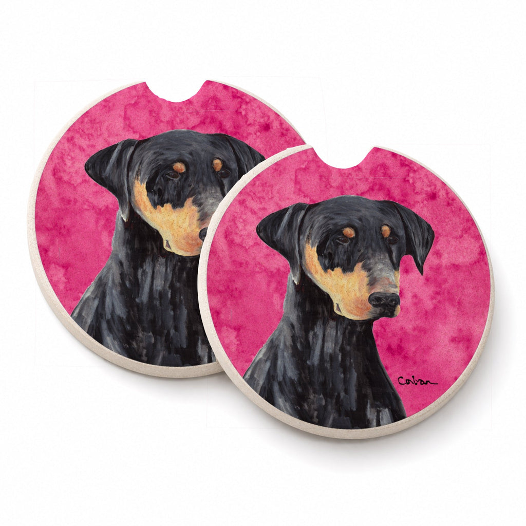 Pink Doberman Set of 2 Cup Holder Car Coasters Absorbent Round Sandstone Coasters Gifts for Men or Women, 2.5, Multicolor