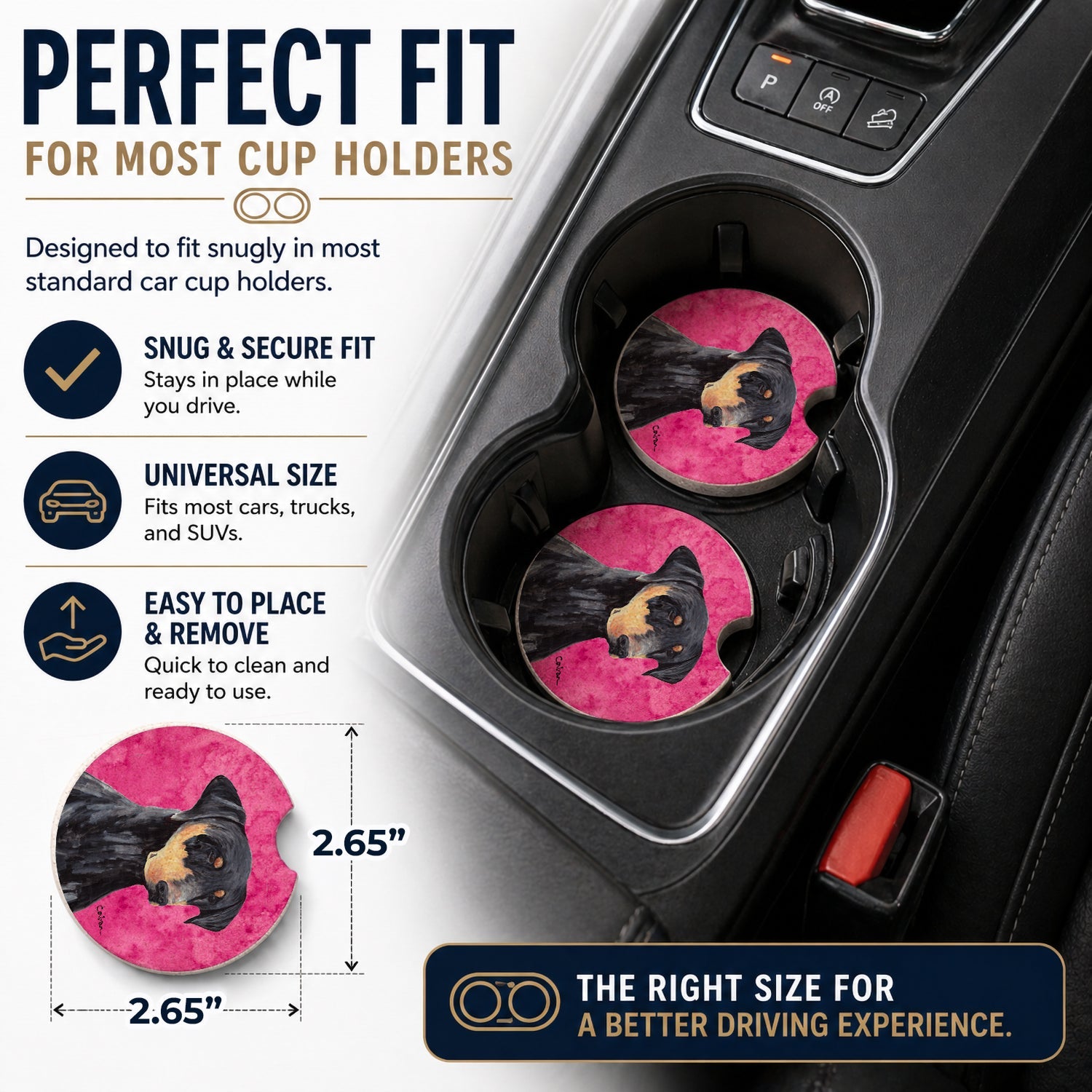 Pink Doberman Set of 2 Cup Holder Car Coasters Absorbent Round Sandstone Coasters Gifts for Men or Women, 2.5, Multicolor