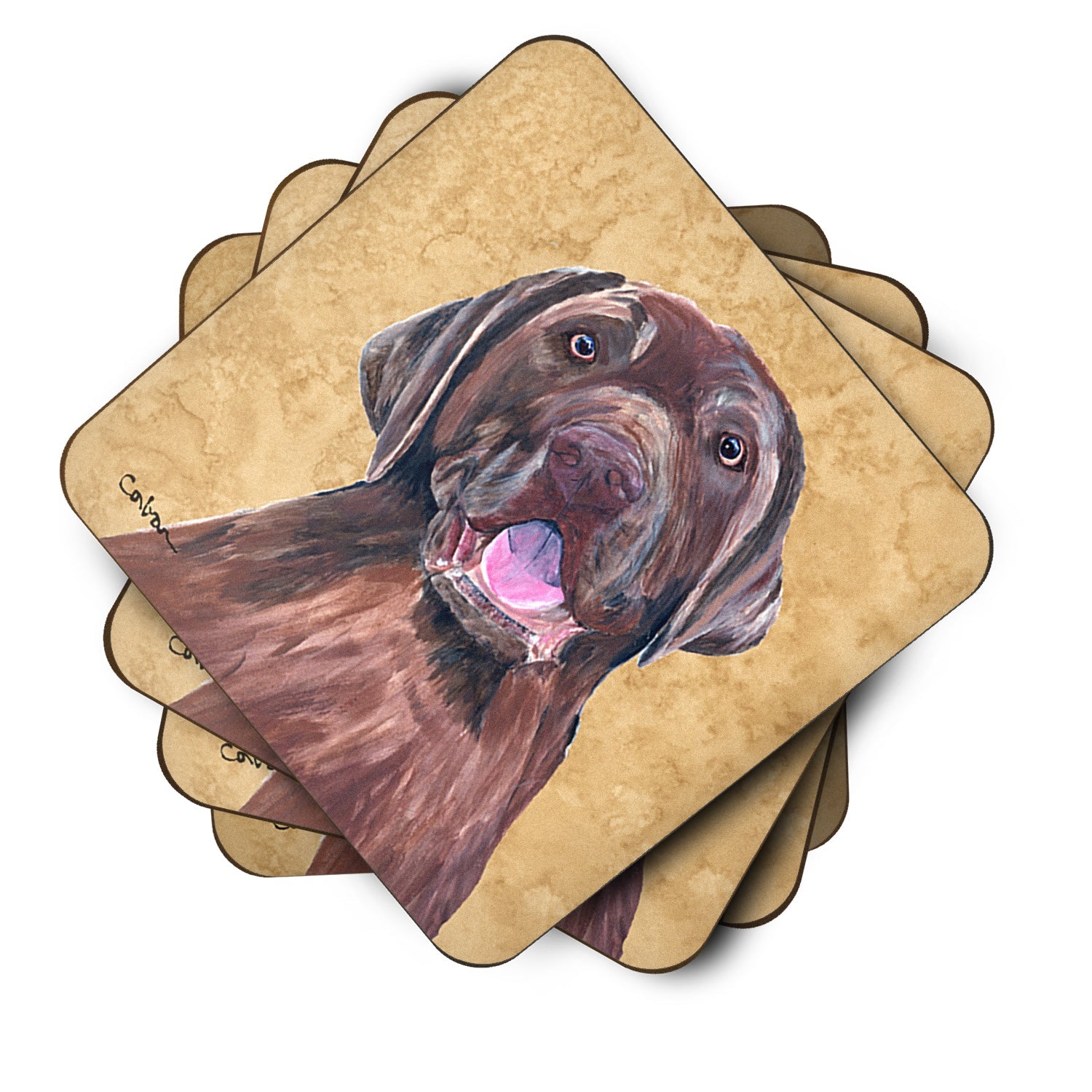 Labrador Wipe your Paws Foam Coasters Set of 4 Cup Coasters for Indoor Outdoor, Tabletop Protection, Anti Slip, Mouse pad Material