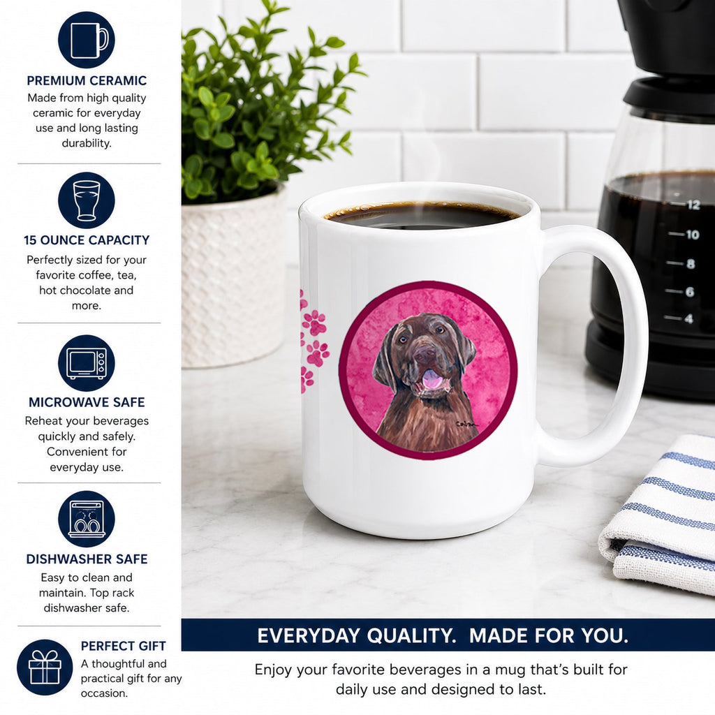 Pink Labrador Ceramic Coffee Mug 15 oz Decorative Large C Handle Mug Cup for Tea, Cocoa Hot Chocolate