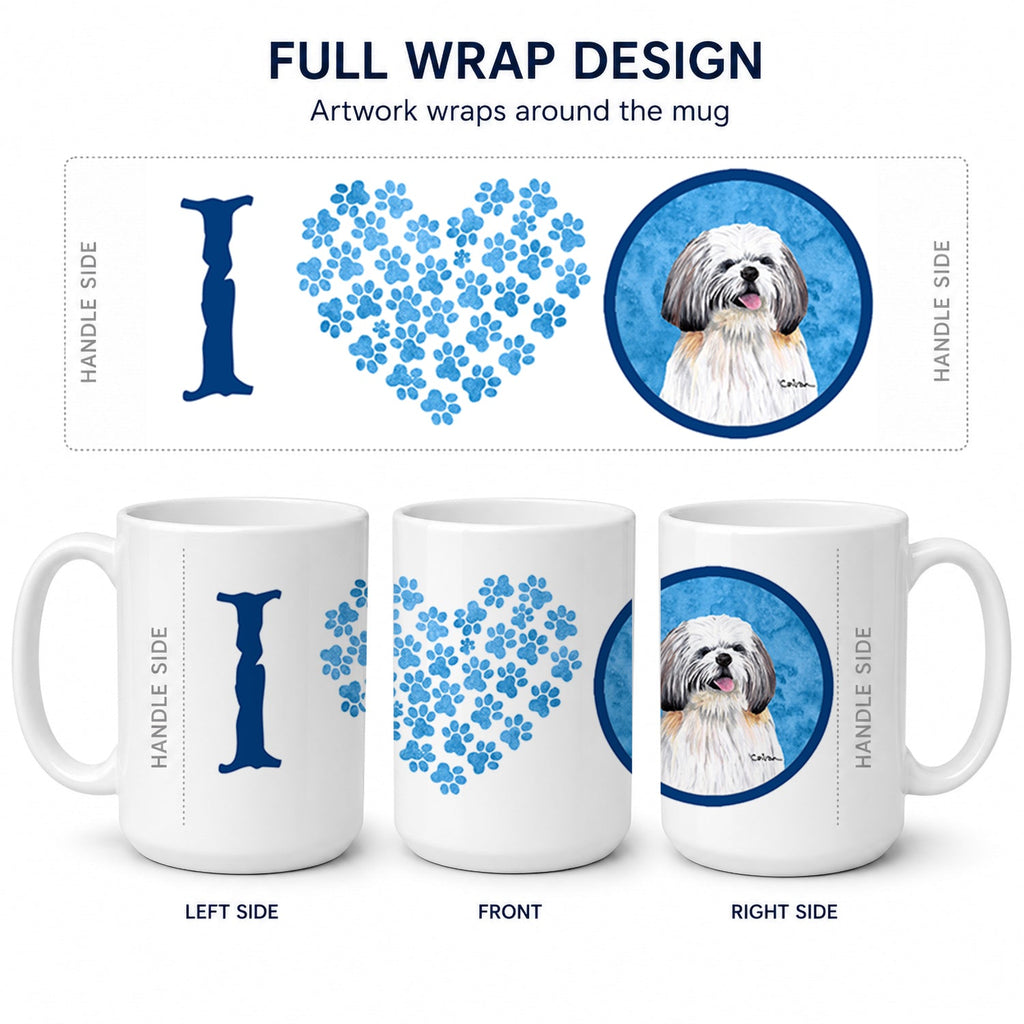 Blue Shih Tzu Ceramic Coffee Mug 15 oz Decorative Large C Handle Mug Cup for Tea, Cocoa Hot Chocolate