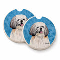 Blue Shih Tzu Set of 2 Cup Holder Car Coasters Absorbent Round Sandstone Coasters Gifts for Men or Women, 2.5, Multicolor